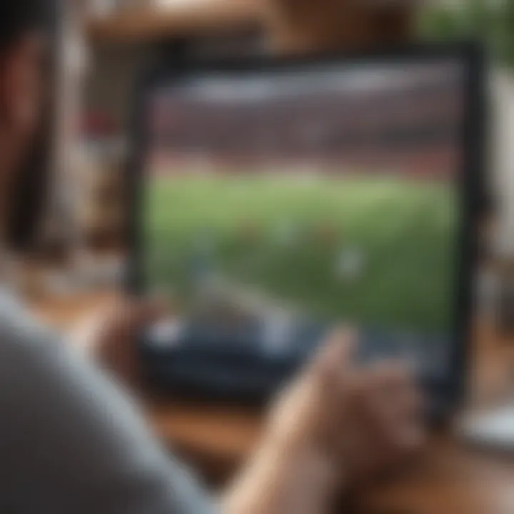 A close-up of a bettor engaging with live sports on a digital device.