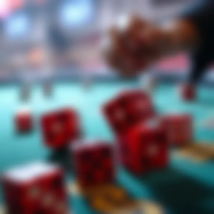 A visually captivating depiction of a dice game highlighting the randomness of outcomes