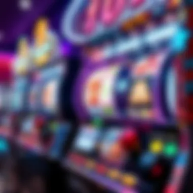 A vibrant slot machine with spinning reels showcasing various themes