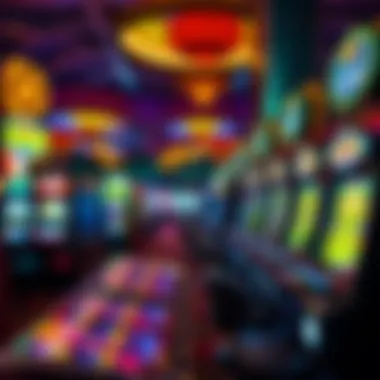 Interior view of a bustling gaming floor filled with vibrant slot machines.