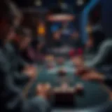 An intense poker table setup with players strategizing their moves