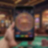 A stylish smartphone displaying a vibrant casino app interface with free spins offers