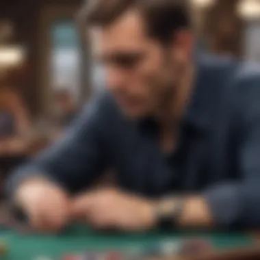 Close-up of a player contemplating their next move in penny poker