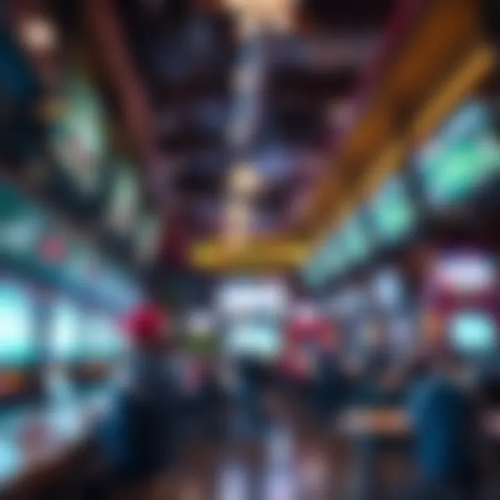 Thriving Sports Bar Betting Environment Inside a bustling sports bar with screens showing games