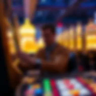 Player engaging with a golden slots machine