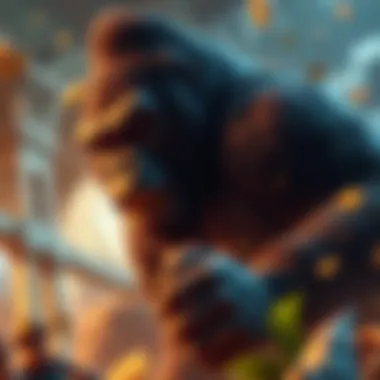 A dynamic scene illustrating the gameplay mechanism of the King Kong Fury slot in action.