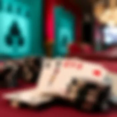 Close-up of blackjack cards and chips on a table, showcasing the game's elements