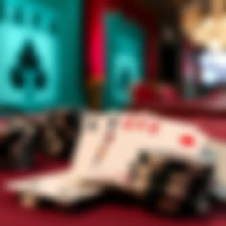 Close-up of blackjack cards and chips on a table, showcasing the game's elements