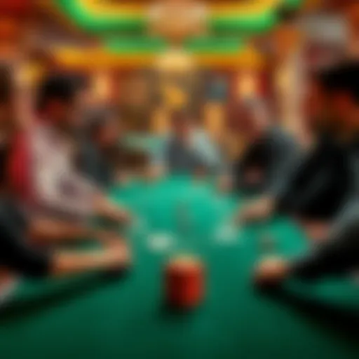 Engaging Blackjack Gameplay with Friends A group of friends engaged in an exciting game of blackjack around a table