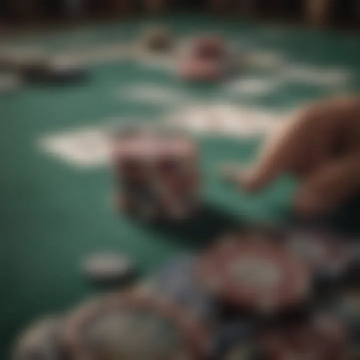 Close-up of poker chips and cards