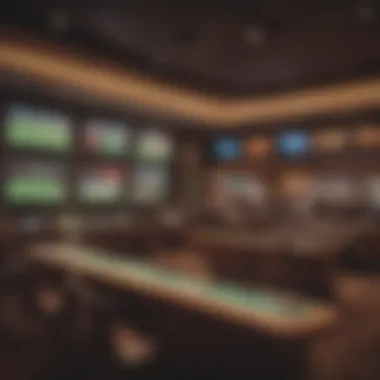 Inside view of the sports betting lounge with screens displaying odds